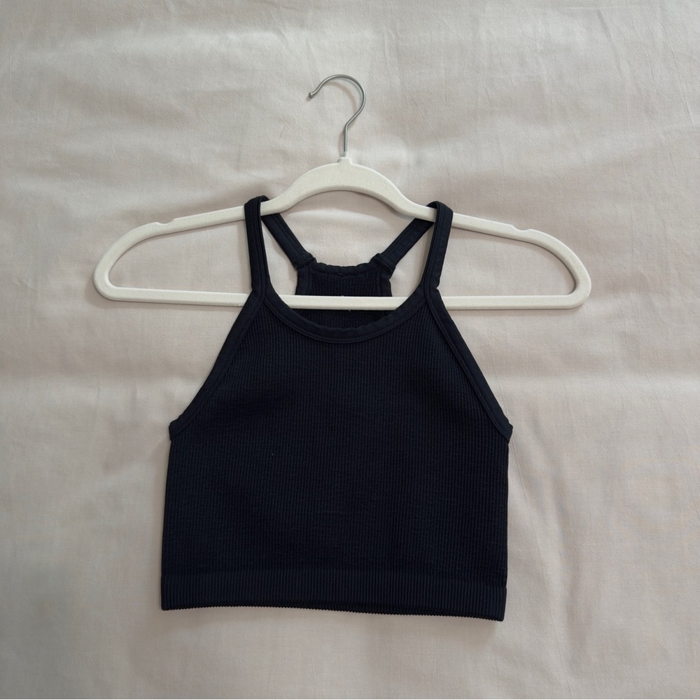 Balance Athletica Ribbed High Neck Racerback Bra | Black | Small